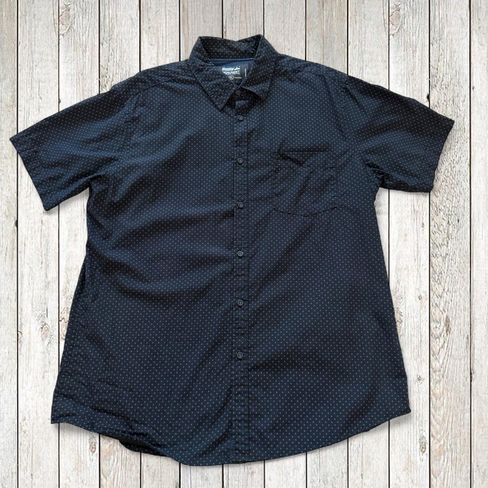 Monument Mens Button Down Shirt Black Blue Micro Print Short Sleeve Size XL